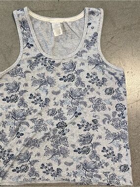 Lucky Brand Grey and Blue Floral Scoop Neck Tank Top size S